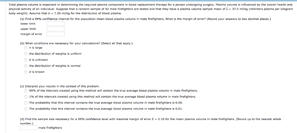 Solved Total plasma volume is important in determining the | Chegg.com