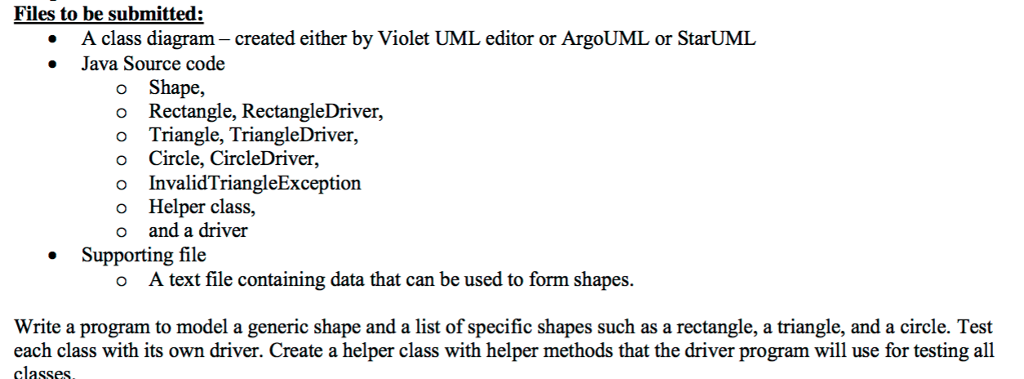 Solved Files to be submitted: A class diagram - created | Chegg.com