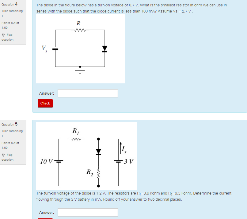 Solved The diode in the figure below has a turnon voltage
