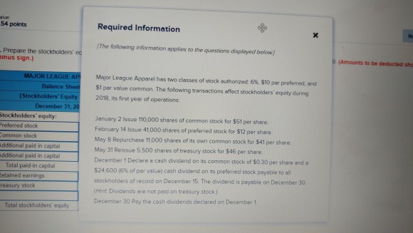 Solved 54 points Required Information The fallowing | Chegg.com