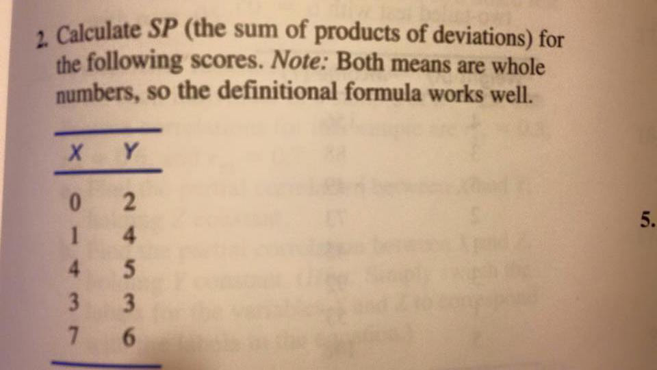 Solved Calculate SP (the sum of products of deviations) for