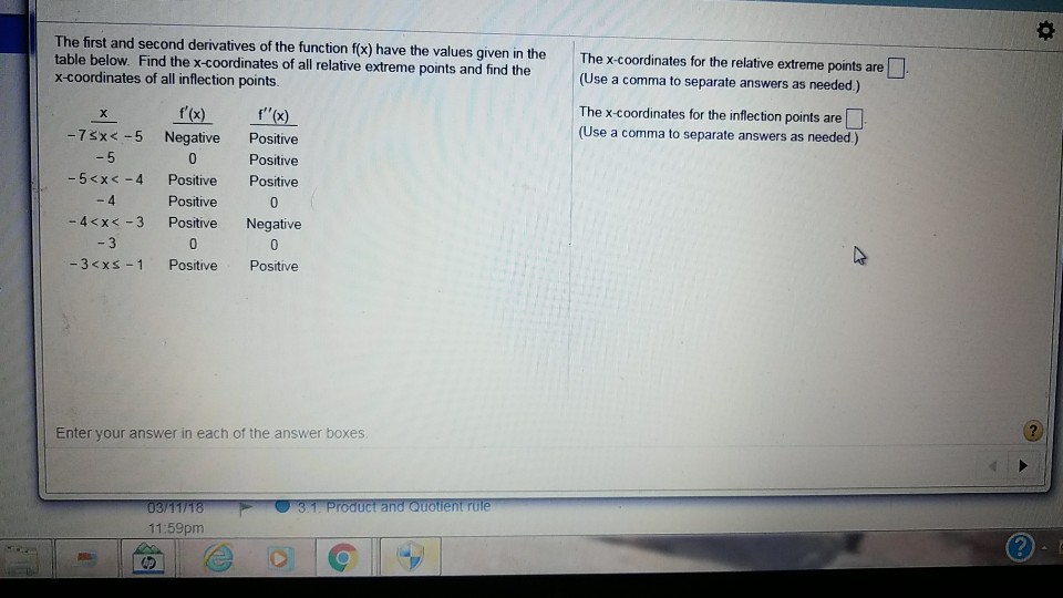 Solved The first and second derivatives of the function x | Chegg.com