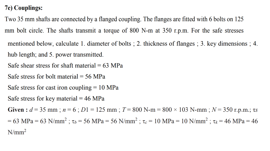 Solved 7e) Couplings Two 35 mm shafts are connected by a