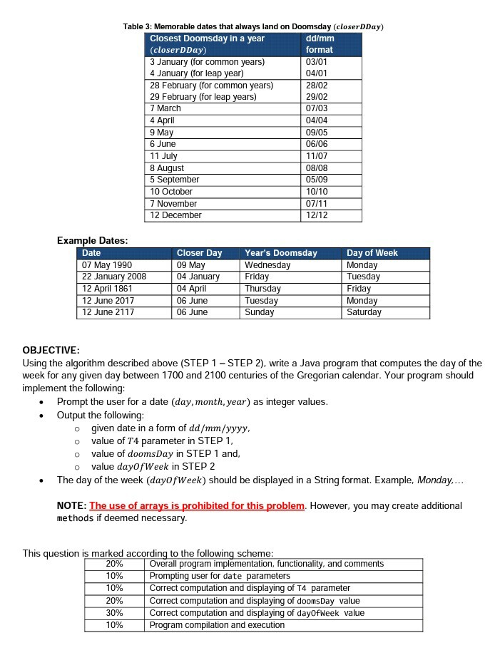 Solved QUESTIONS 3: Computing the Day of the Week [40] When | Chegg.com