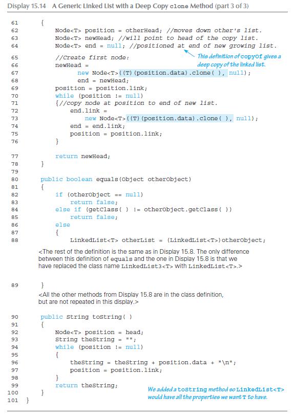 Solved The definition of the clone method in Display 15.14 | Chegg.com