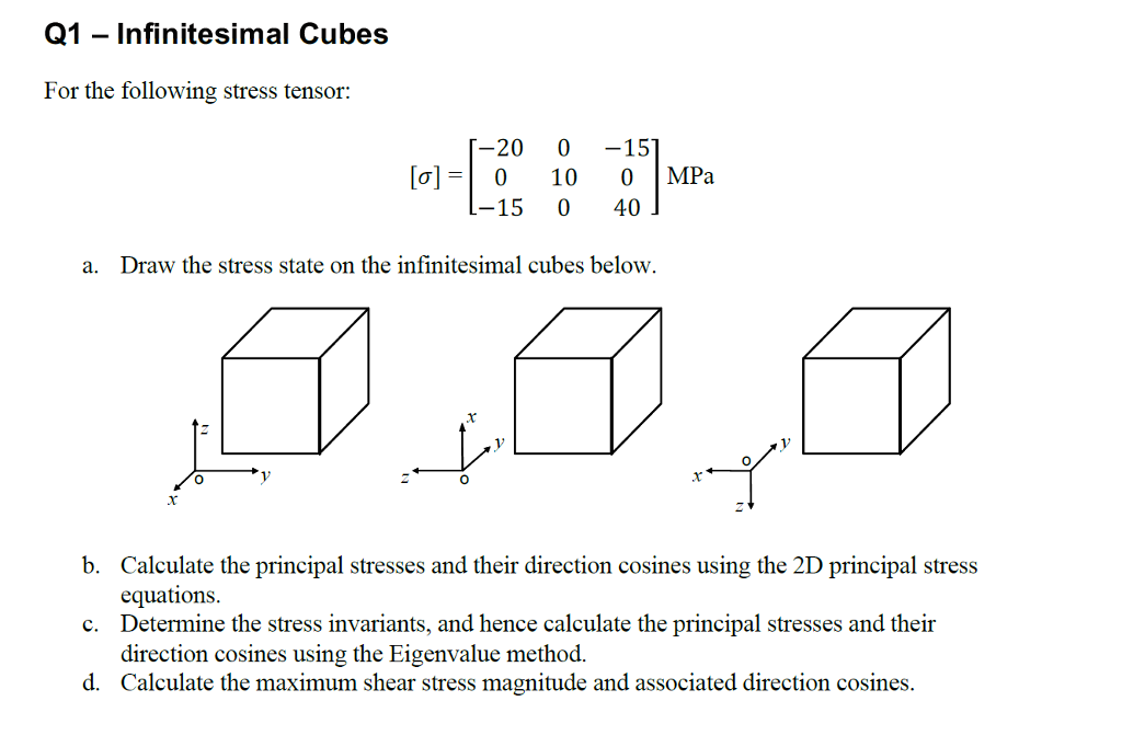 Solved For the following stress tensor: [sigma] = [-20 0 | Chegg.com