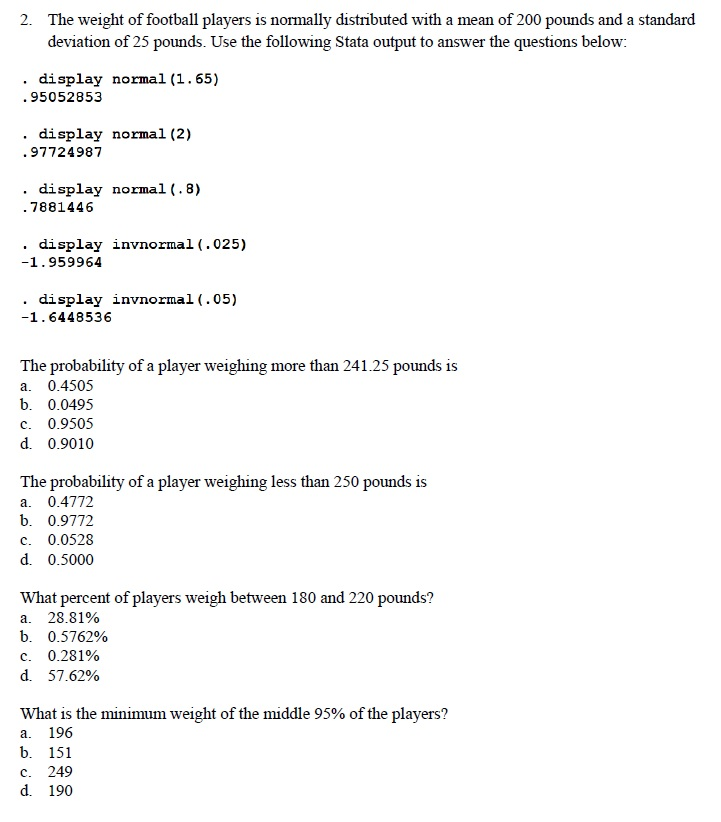 Solved 2. The weight of football players is normally