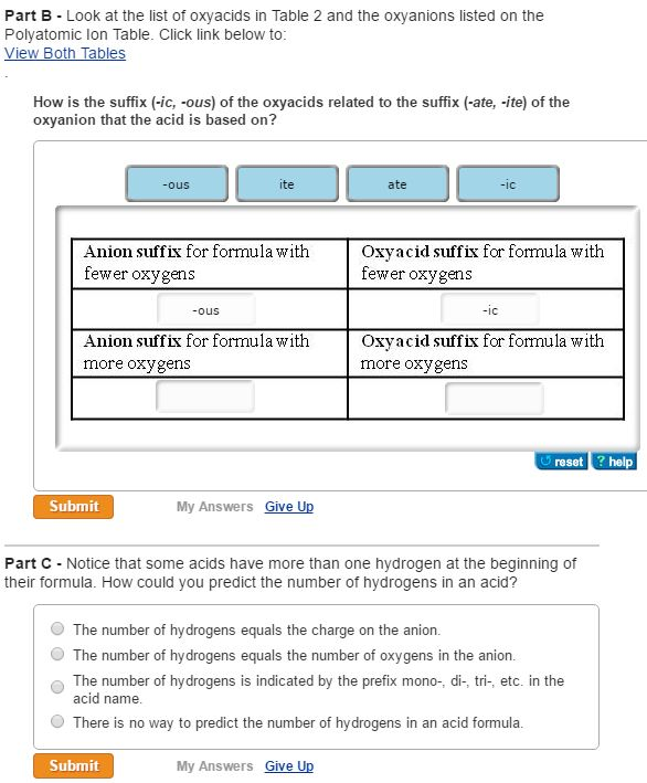 Solved Look At The List Of Oxyacids In Table 2 And The