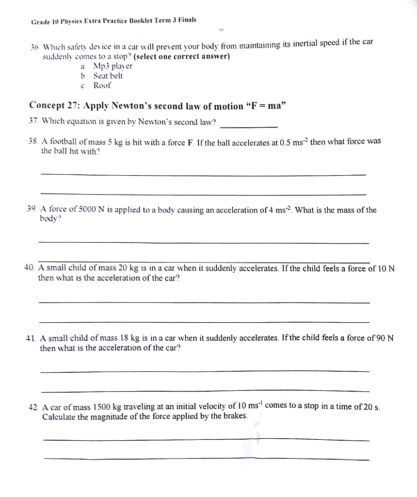 Solved Grade 10 Physics Extra Practice Booklet Term 3 Finals | Chegg.com