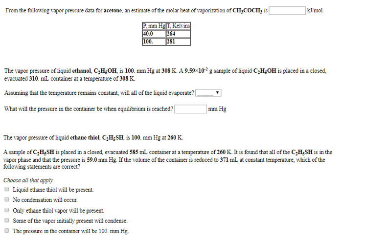 Solved From The Following Vapor Pressure Data For Acetone, | Chegg.com