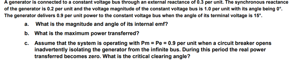 Solved A generator is connected to a constant voltage bus | Chegg.com