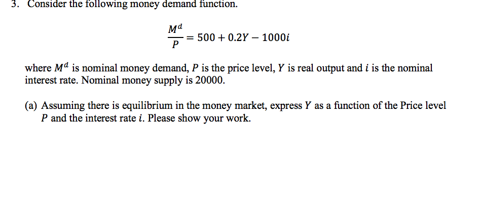 Solved 3. Consider the following money demand function. Md | Chegg.com