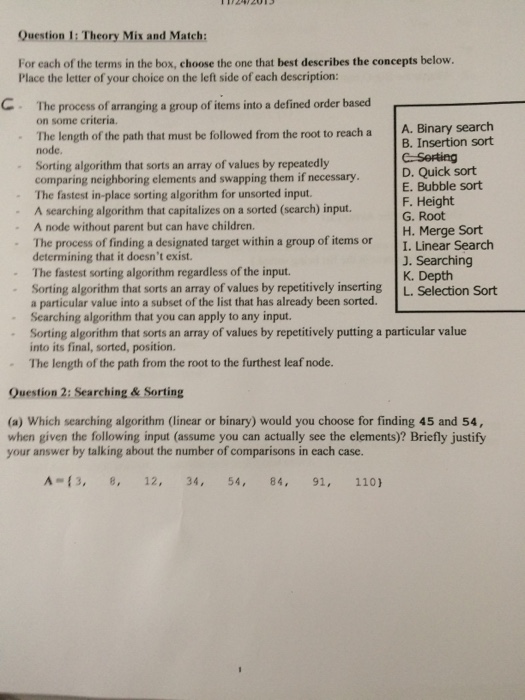 Solved Question 1: Theory Mix and Match For each of the | Chegg.com