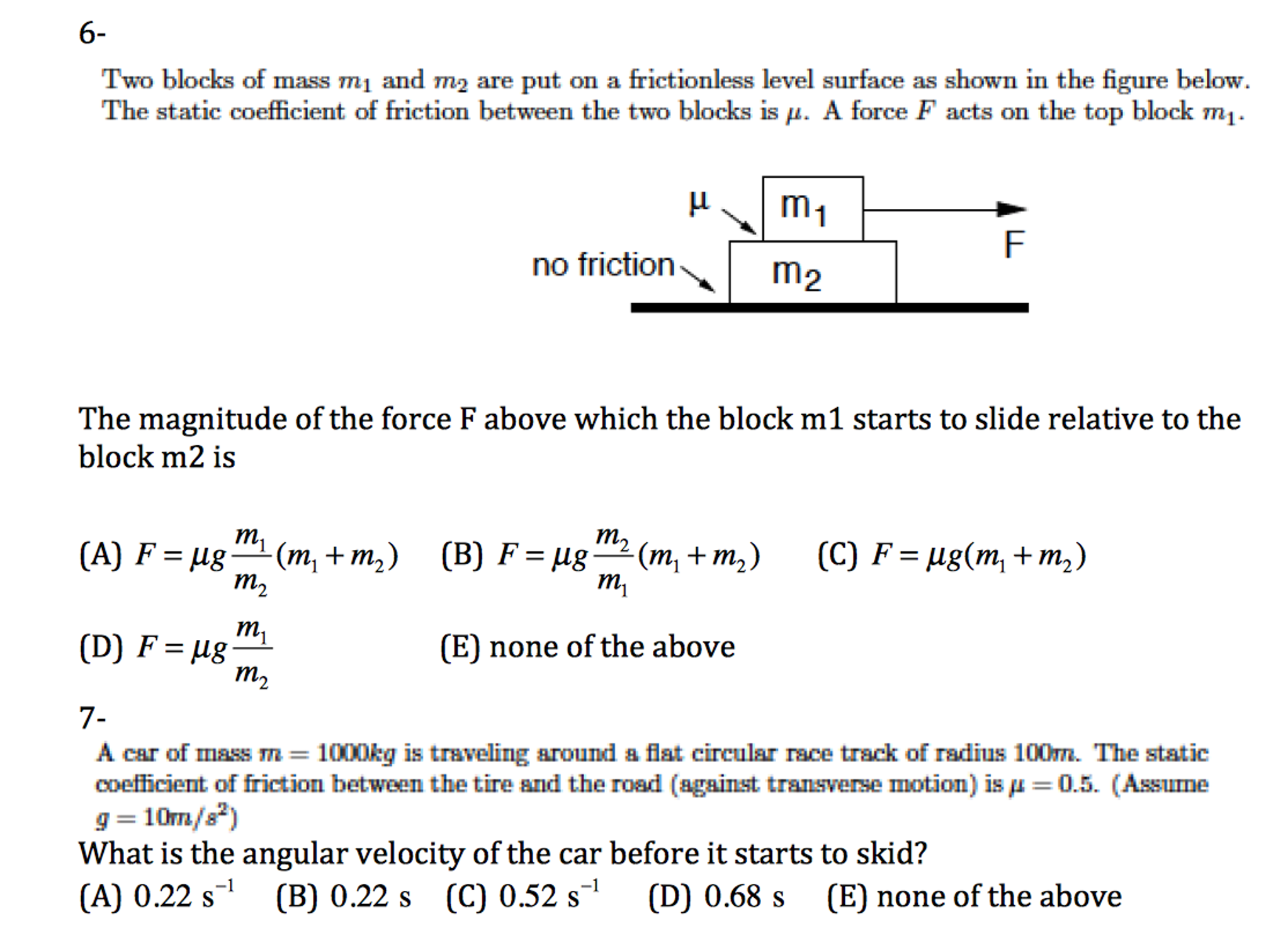 Solved Two blocks of mass m_1 and m_2 are put on a | Chegg.com