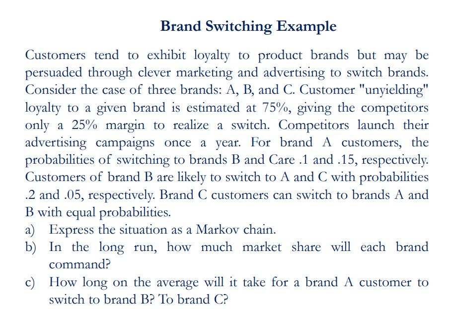 Solved Brand Switching Example Customers tend to exhibit