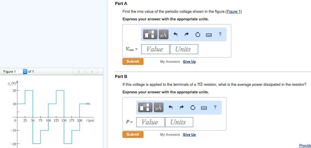 Solved Part A Find the rms value of the periodic voltage | Chegg.com