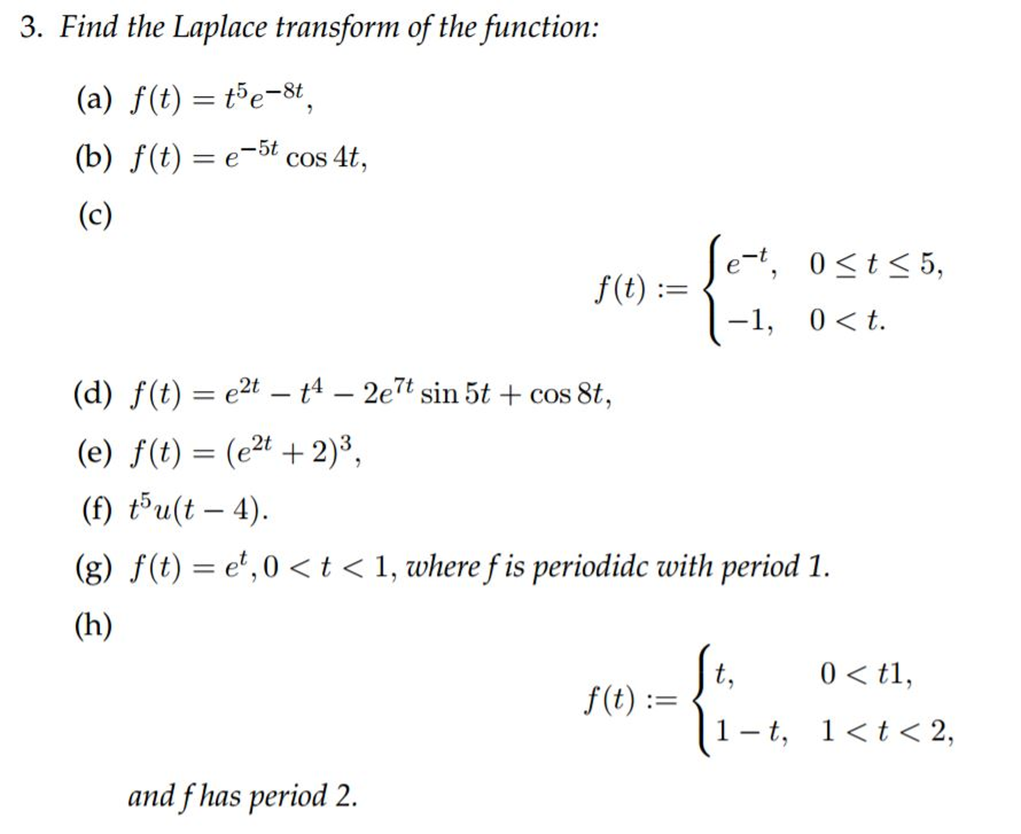 Solved Find The Laplace Transform Of The Function F T