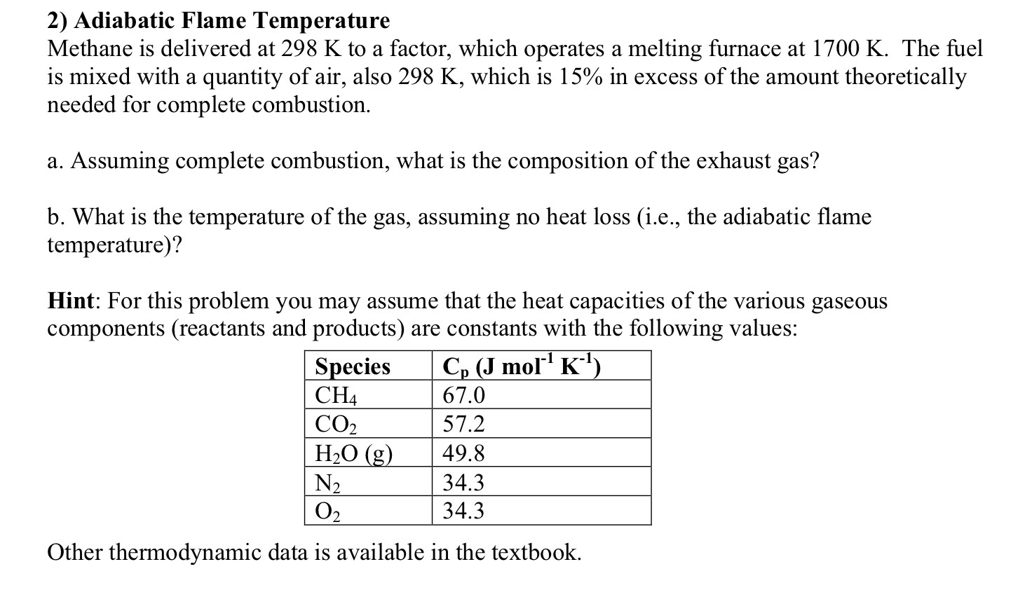 Solved Adiabatic Flame Temperature. What is the composition