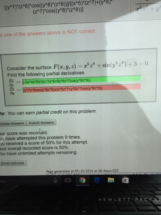 Solved Consider the surface F(x, y, z) = x^5 z^8 + sin(y^8