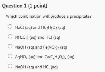 which combination will produce a precipitate which combination will produce a precipitate