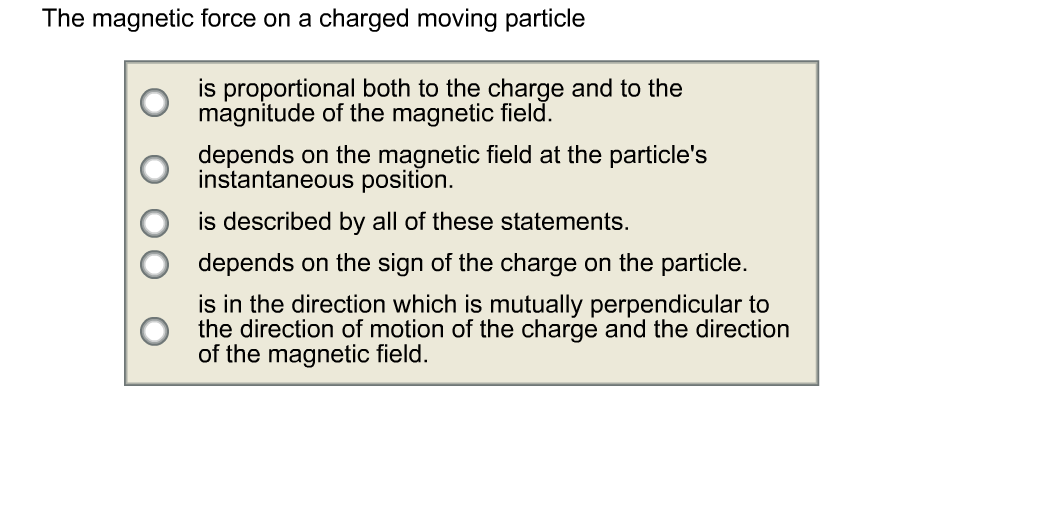Solved The magnetic force on a charged moving particle is | Chegg.com