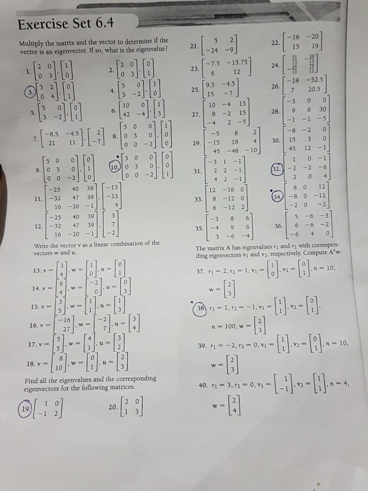 Solved Exercise Set 6.4 Multiply the matrix and the vector | Chegg.com