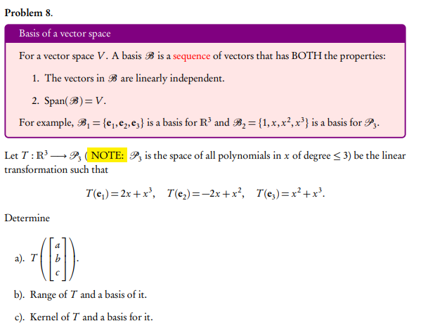 Solved Problem 8 Basis Of A Vector Space For A Vector Space Chegg