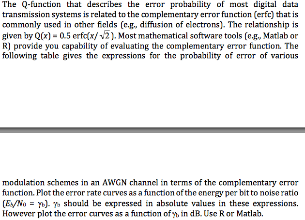 Solved The Q-function that describes the error probability | Chegg.com
