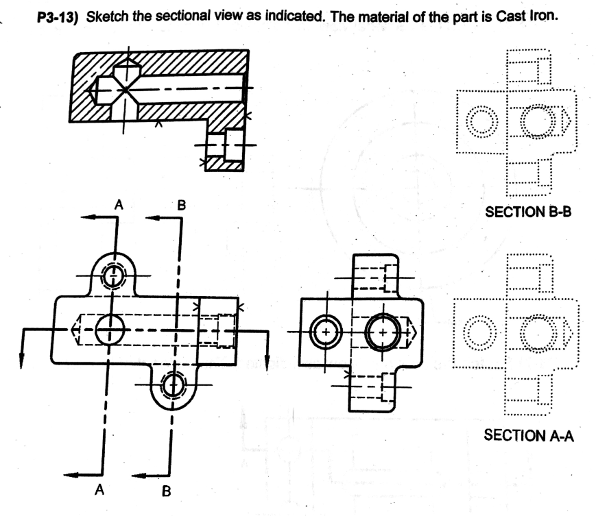 Solved P3.60 Sketch the sectional view as indicated. The | Chegg.com