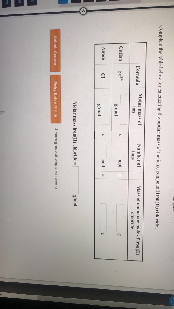 Solved Complete the table below for calculating the molar