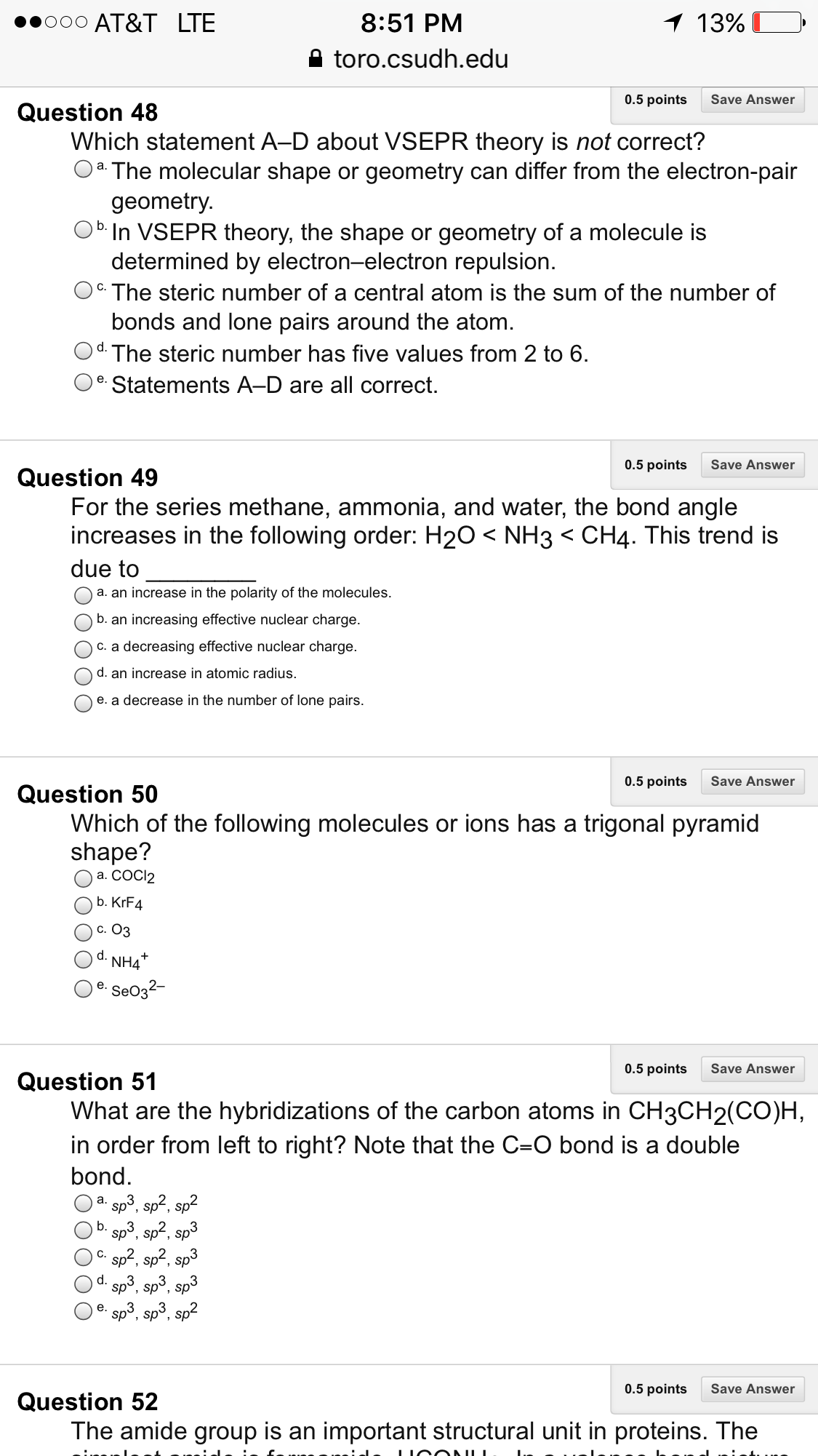 Solved Which statement A-D about VSEPR theory is not | Chegg.com