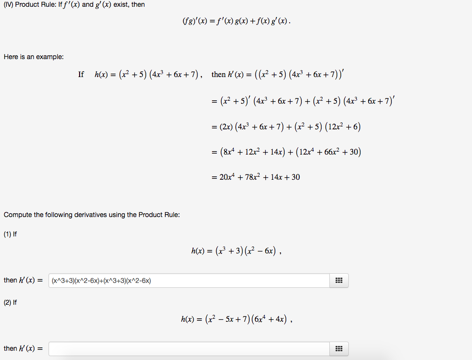 Solved Product Rule: If f' (x) and g' (x) exist, then (fg)' | Chegg.com