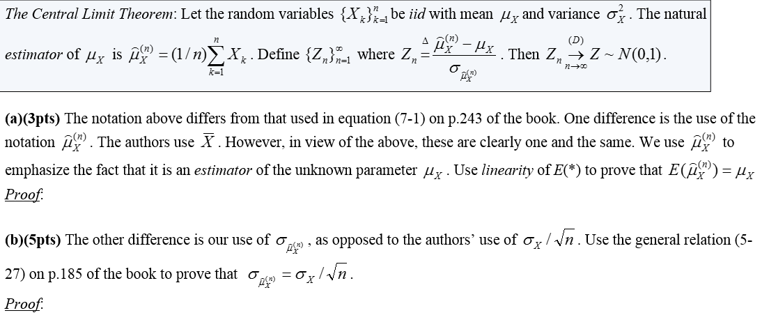 Solved The Central Limit Theorem Let The Random Variables 6669