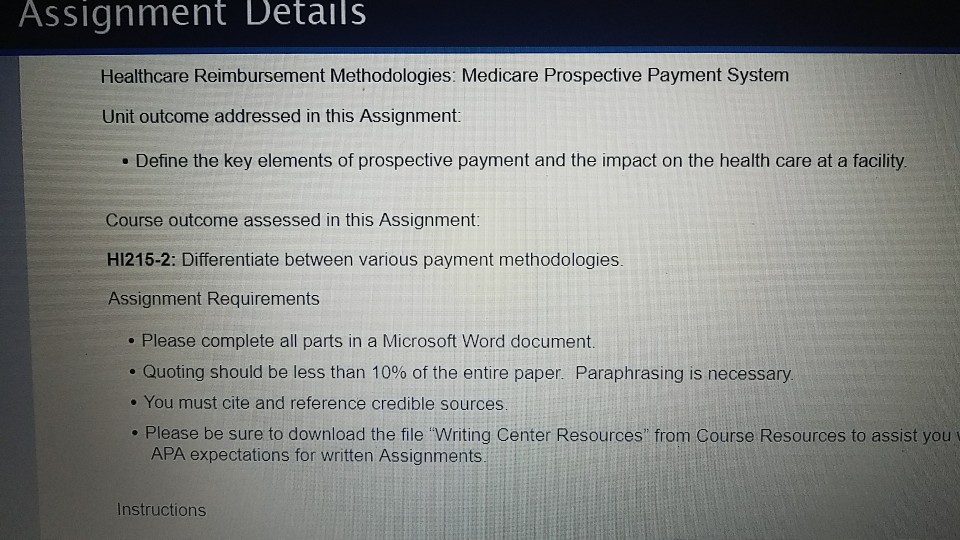 Assignment Details Healthcare Reimbursement Chegg