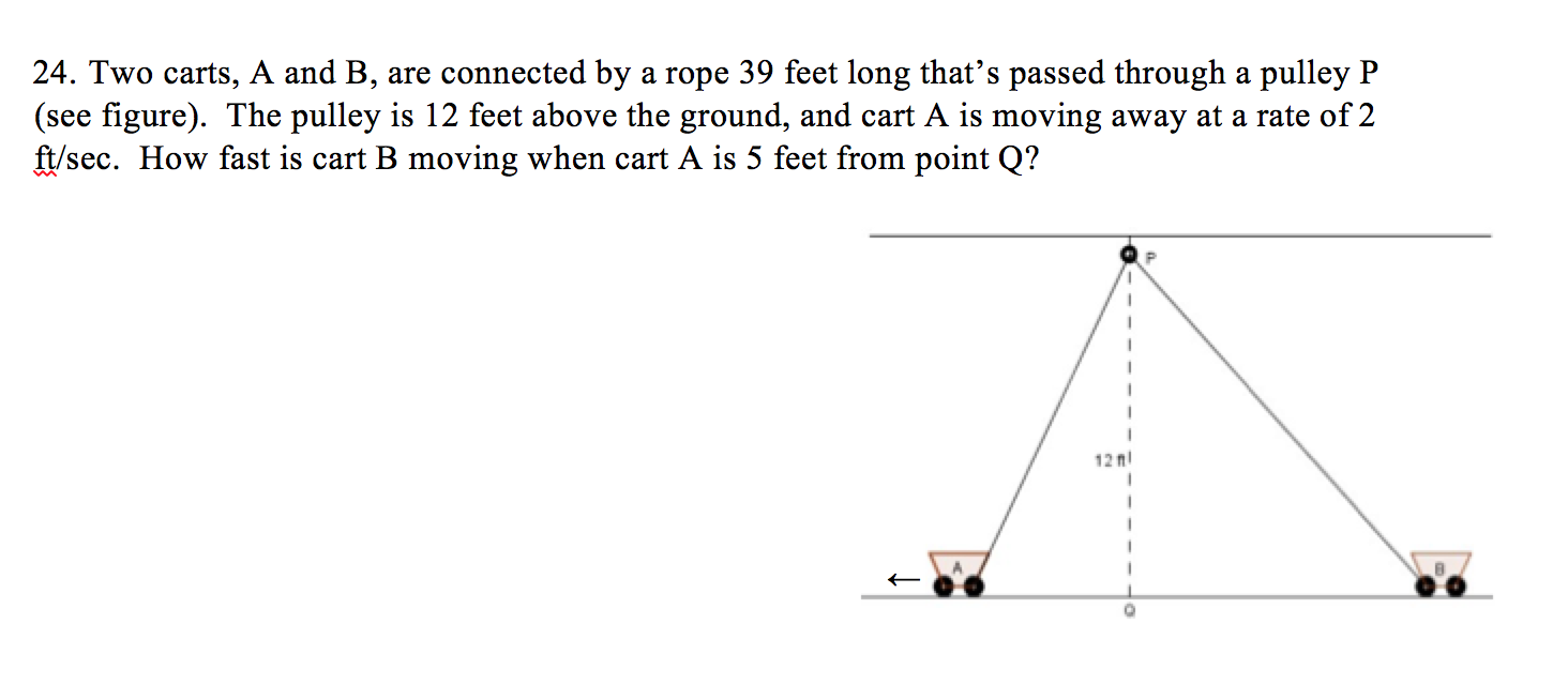 Solved Two carts, A and B, are connected by a rope 39 feet | Chegg.com