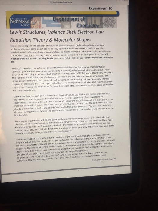 Solved blackboard unk edu Experiment 10 Lewis Structures,