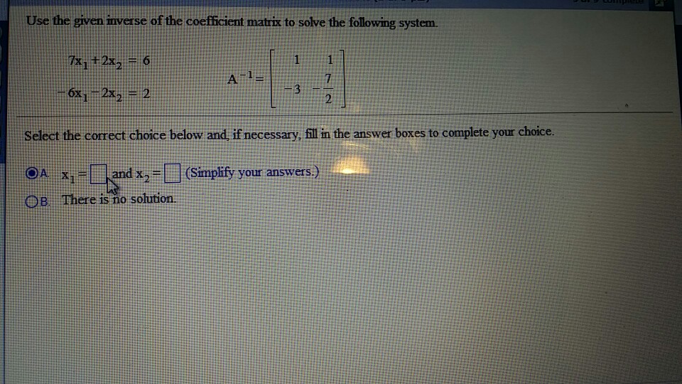 Find The Inverse Of The Coefficient Matrix