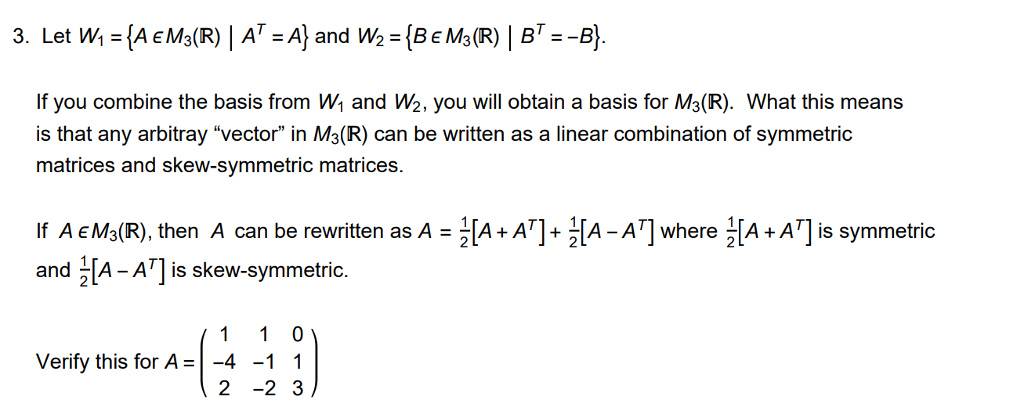 Solved For each of the following subspaces, determine a | Chegg.com