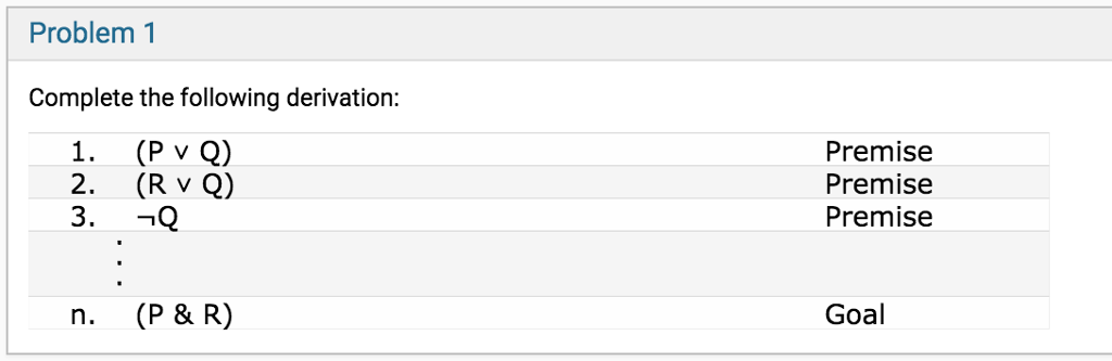 Solved Problem1 Complete the following derivation: 1. (P vQ) | Chegg.com