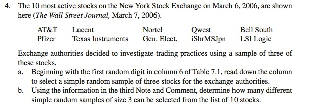 Solved TABLE 7.1 RANDOM NUMBERS The 10 most active stocks | Chegg.com