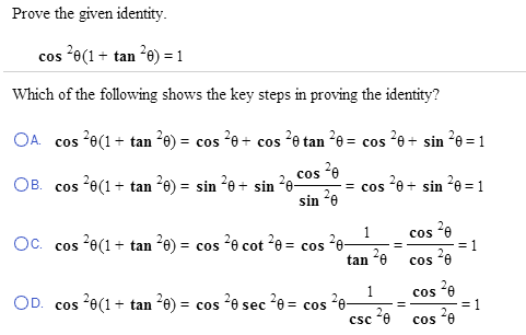 Solved Prove the given identity. cos 2 theta (1 + tan2 | Chegg.com