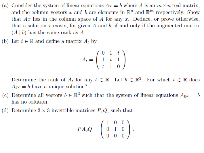 Solved (a) Consider The System Of Linear Equations Ax = B | Chegg.com