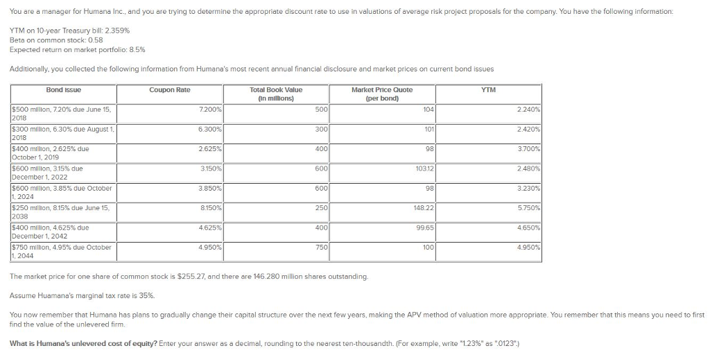 Solved You are a manager for Humana Inc., and you are trying