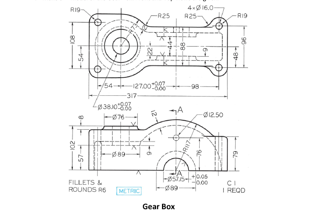 1.Make 3-D model of the Gear Box in Solidworks. Front | Chegg.com