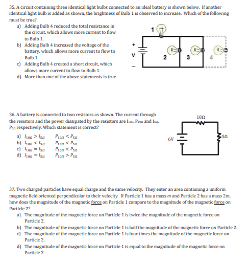 Solved 35. A Circuit Containing Three Identical Light Bulbs | Chegg.com