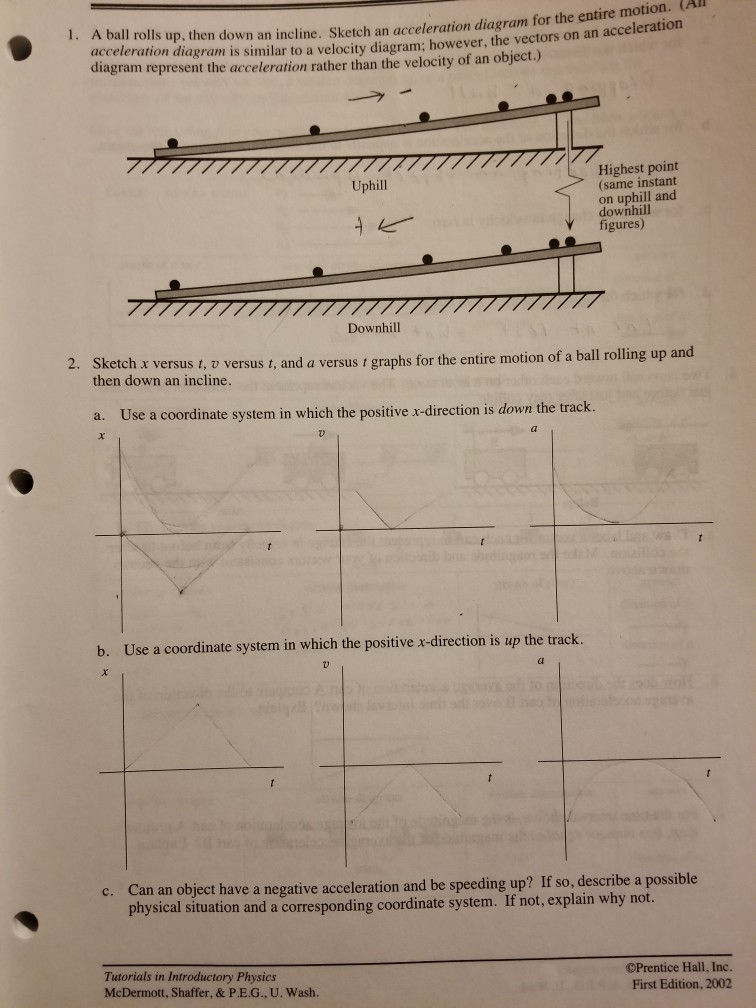 Solved I. A ball rolls up, then down an incline. Sketch an