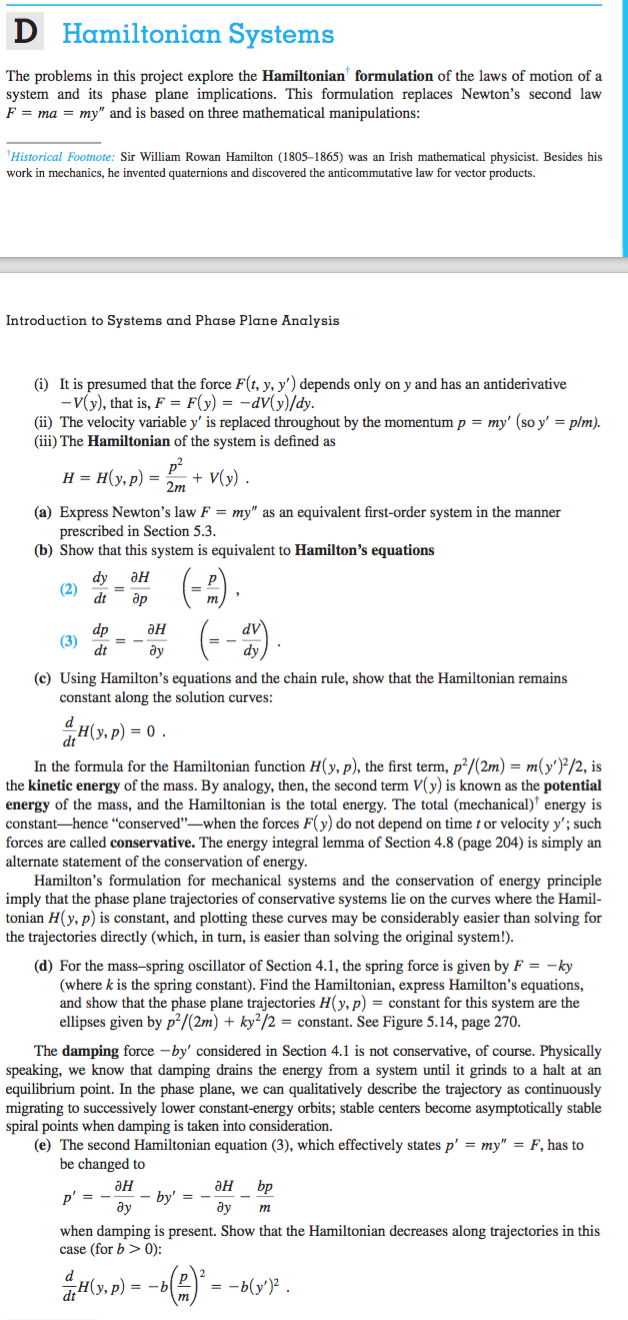 Hamiltonian Systems The problems in this project | Chegg.com