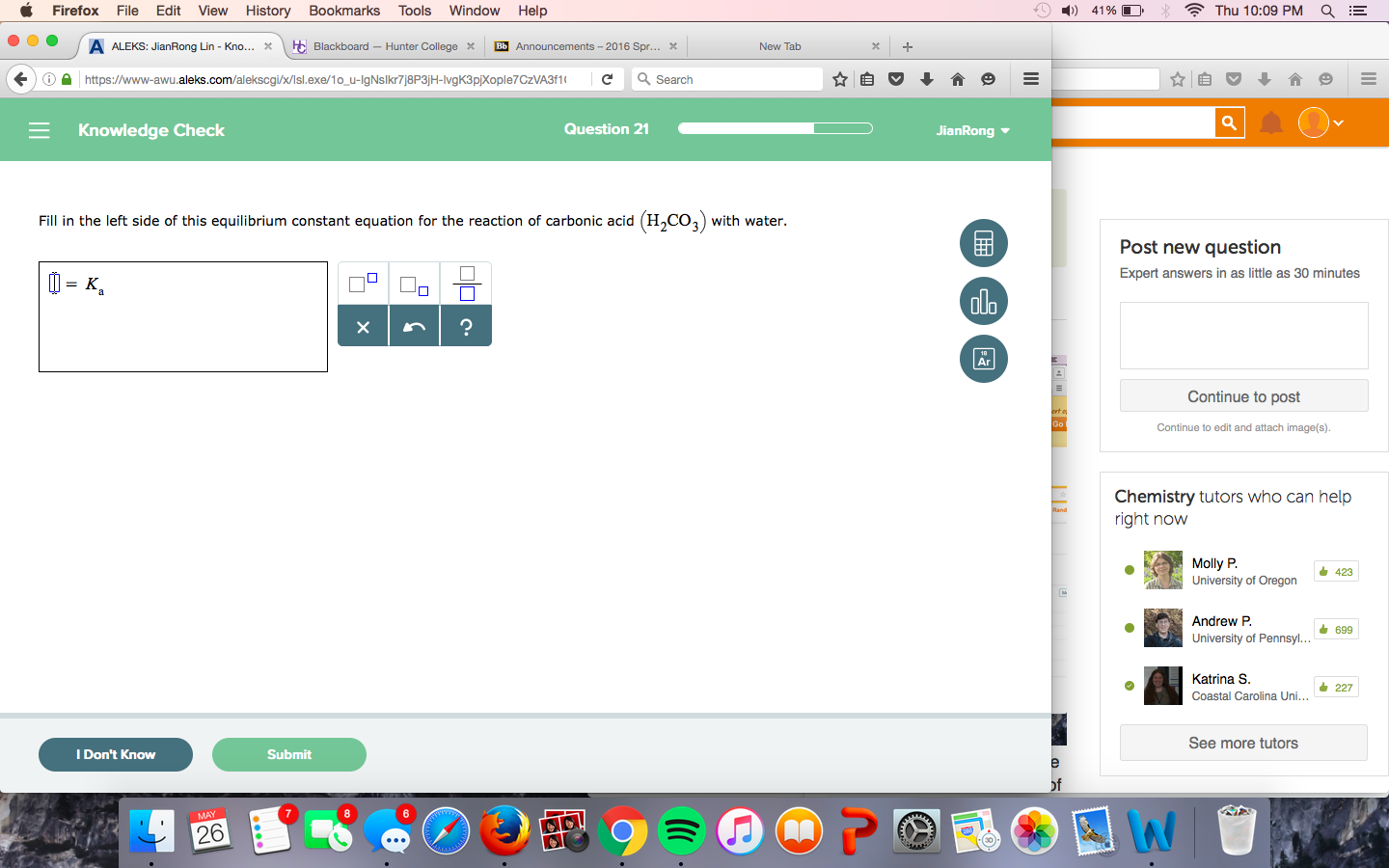 Solved Fill in the left side of this equilibrium constant | Chegg.com