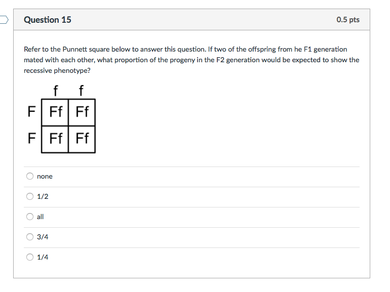 Solved Question 15 0.5 pts Refer to the Punnett Square below | Chegg.com