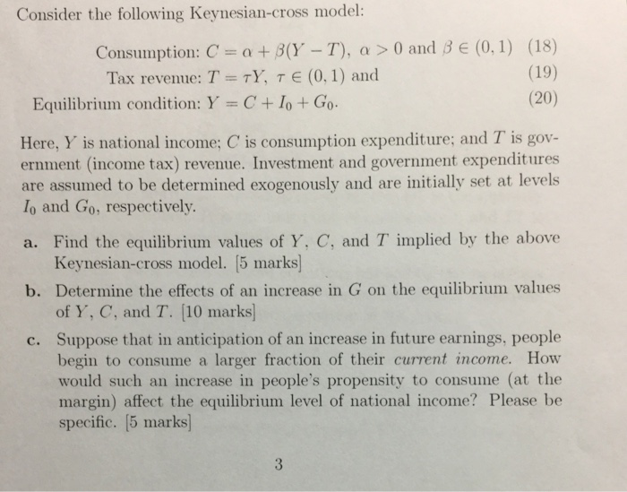 Solved Consider The Following Keynesian-cross Model: | Chegg.com